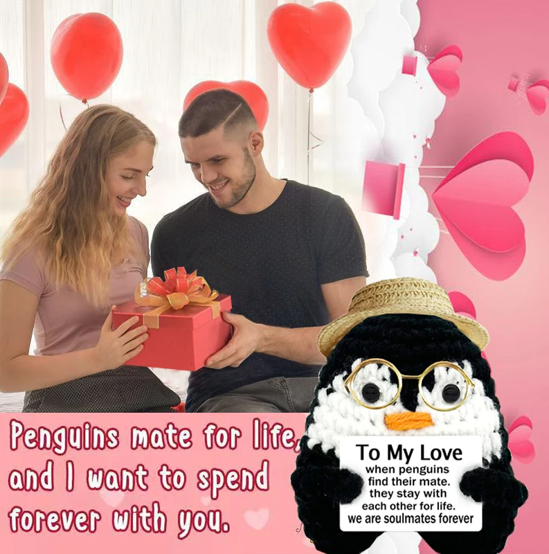 Gifts for Him Her Boyfriend Girlfriend Crochet Penguin Present, Anniversary Wedding Birthday Romantic Love Gift for Couple - Image 4