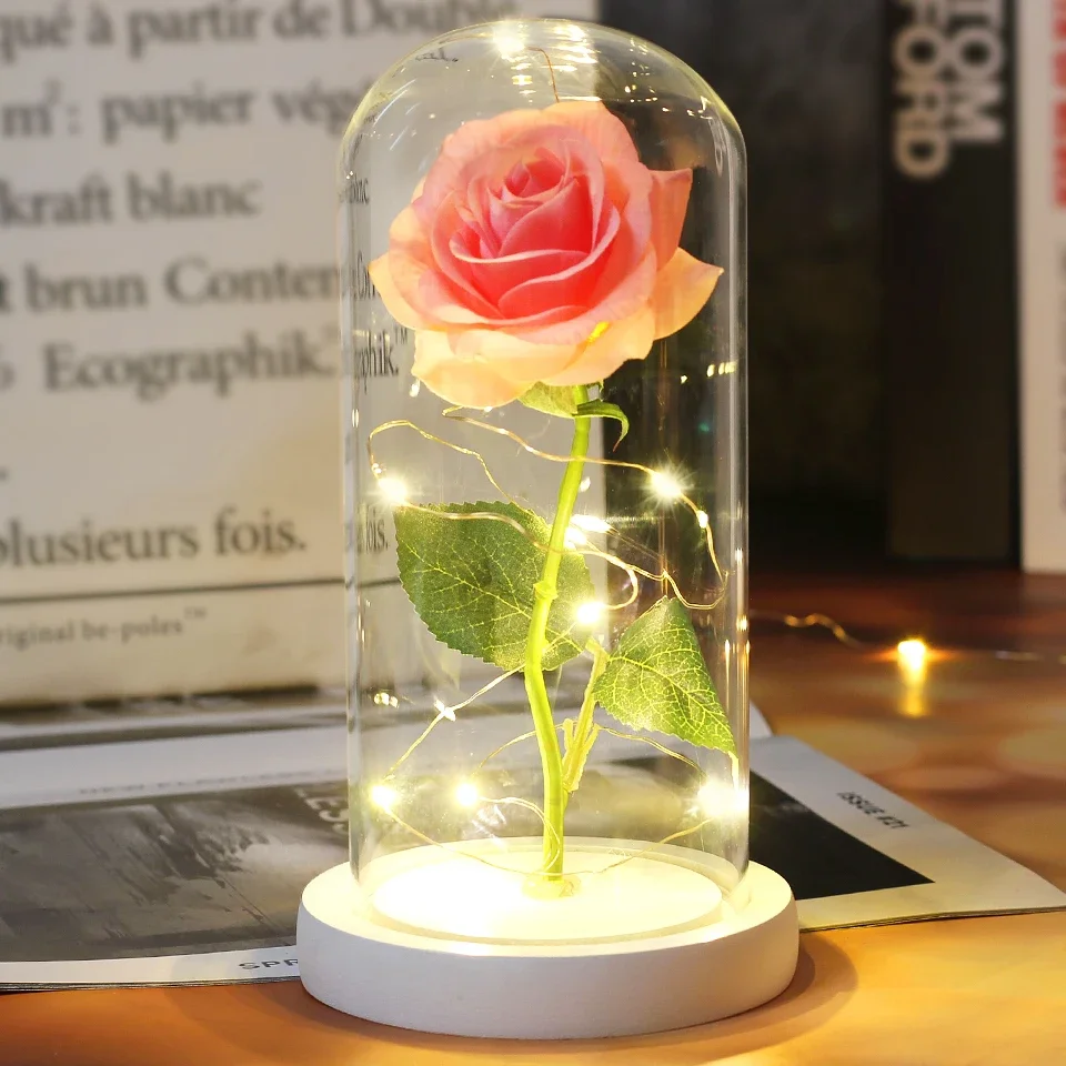 Best Mother's Day Gift Enchanted Galaxy Rose Beauty And The Beast LED Glass Dome Wood Base Flower Valentine's Day Christmas gift - Image 3
