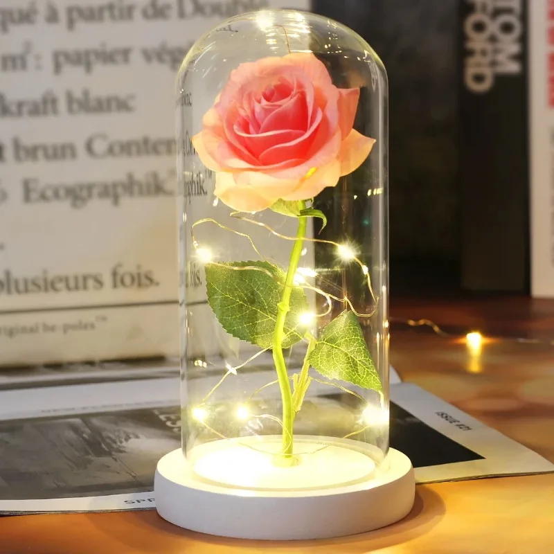 Best Mother's Day Gift Enchanted Galaxy Rose Beauty And The Beast LED Glass Dome Wood Base Flower Valentine's Day Christmas gift - Image 7