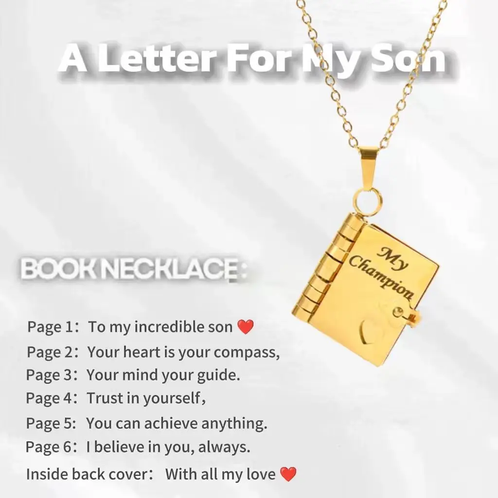 Christmas Ideal Gifts For Son My Champion Book Necklace Openable Pages My Little Star Stainless Steel Engraved Message Necklace - Image 33