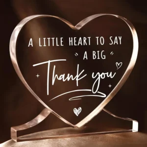 Thank You Gifts for Women, Men, Coworkers - Heart-Shaped Acrylic Desk Decor Thank You Plaque, Employee Hostess Nurse Teacher