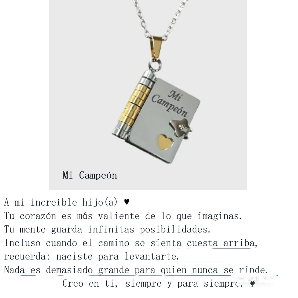 Christmas Ideal Gifts For Son My Champion Book Necklace Openable Pages My Little Star Stainless Steel Engraved Message Necklace - Image 12