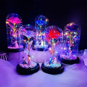 Birthday Gift for Girlfriend Colorful Rose Eternal Flower Luminous Decoration Proposal Prop Valentine's Day Gift for Wife