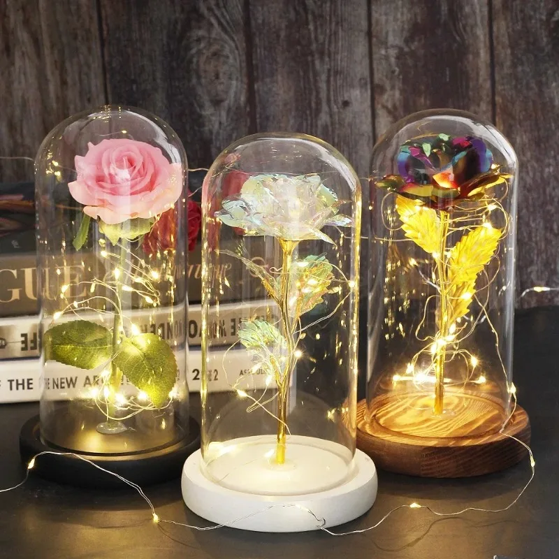 Best Mother's Day Gift Enchanted Galaxy Rose Beauty And The Beast LED Glass Dome Wood Base Flower Valentine's Day Christmas gift - Image 2