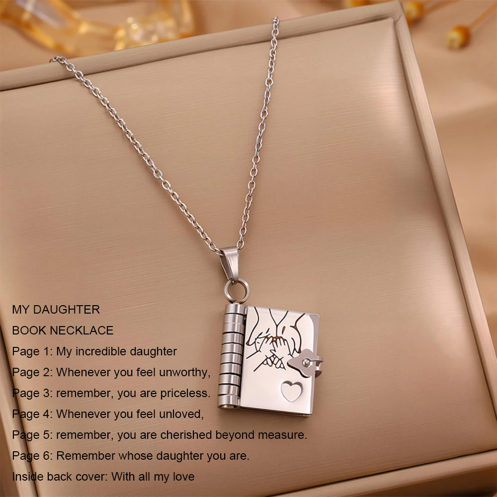 Christmas Ideal Gifts For Son My Champion Book Necklace Openable Pages My Little Star Stainless Steel Engraved Message Necklace - Image 26