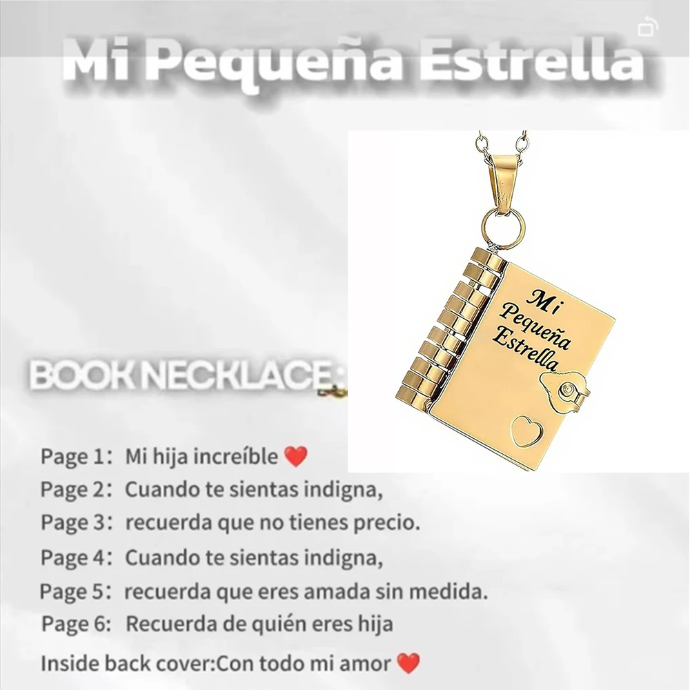 Christmas Ideal Gifts For Son My Champion Book Necklace Openable Pages My Little Star Stainless Steel Engraved Message Necklace - Image 20