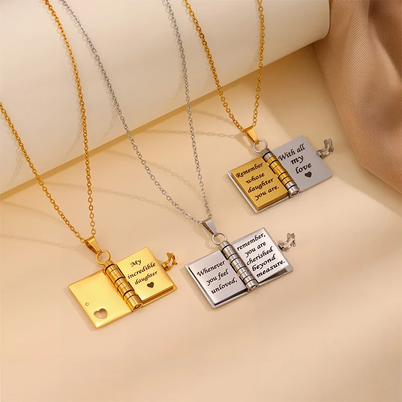 Christmas Ideal Gifts For Son My Champion Book Necklace Openable Pages My Little Star Stainless Steel Engraved Message Necklace - Image 2