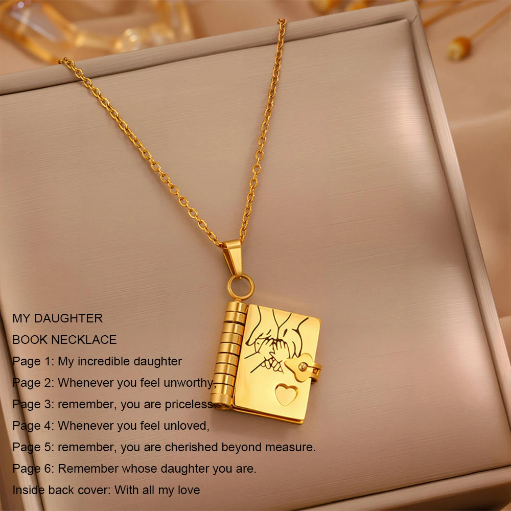 Christmas Ideal Gifts For Son My Champion Book Necklace Openable Pages My Little Star Stainless Steel Engraved Message Necklace - Image 25