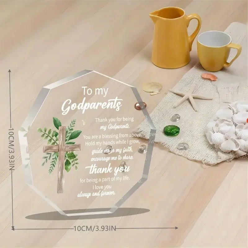 Contemporary Acrylic Plaque Godparents Appreciation Tabletop Decor Thank You Sign with Cross Multipurpose Keepsake Gift - Image 4