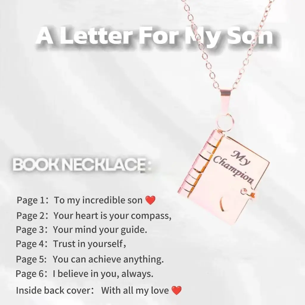 Christmas Ideal Gifts For Son My Champion Book Necklace Openable Pages My Little Star Stainless Steel Engraved Message Necklace - Image 30