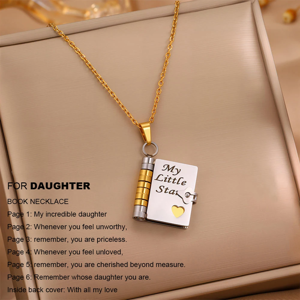 Christmas Ideal Gifts For Son My Champion Book Necklace Openable Pages My Little Star Stainless Steel Engraved Message Necklace - Image 27