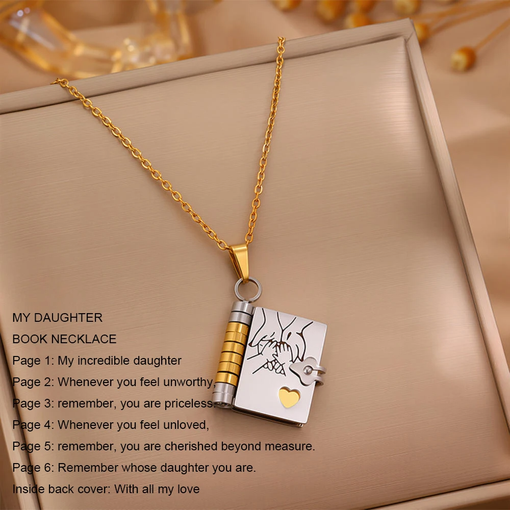 Christmas Ideal Gifts For Son My Champion Book Necklace Openable Pages My Little Star Stainless Steel Engraved Message Necklace - Image 24