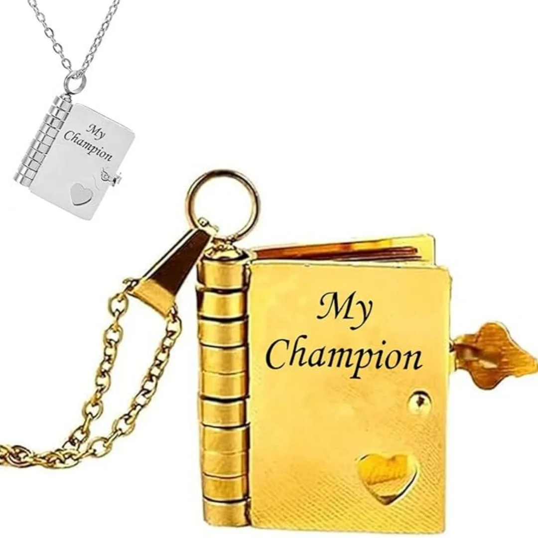 Christmas Ideal Gifts For Son My Champion Book Necklace Openable Pages My Little Star Stainless Steel Engraved Message Necklace - Image 4
