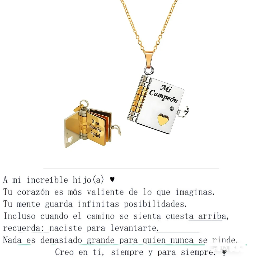 Christmas Ideal Gifts For Son My Champion Book Necklace Openable Pages My Little Star Stainless Steel Engraved Message Necklace - Image 15