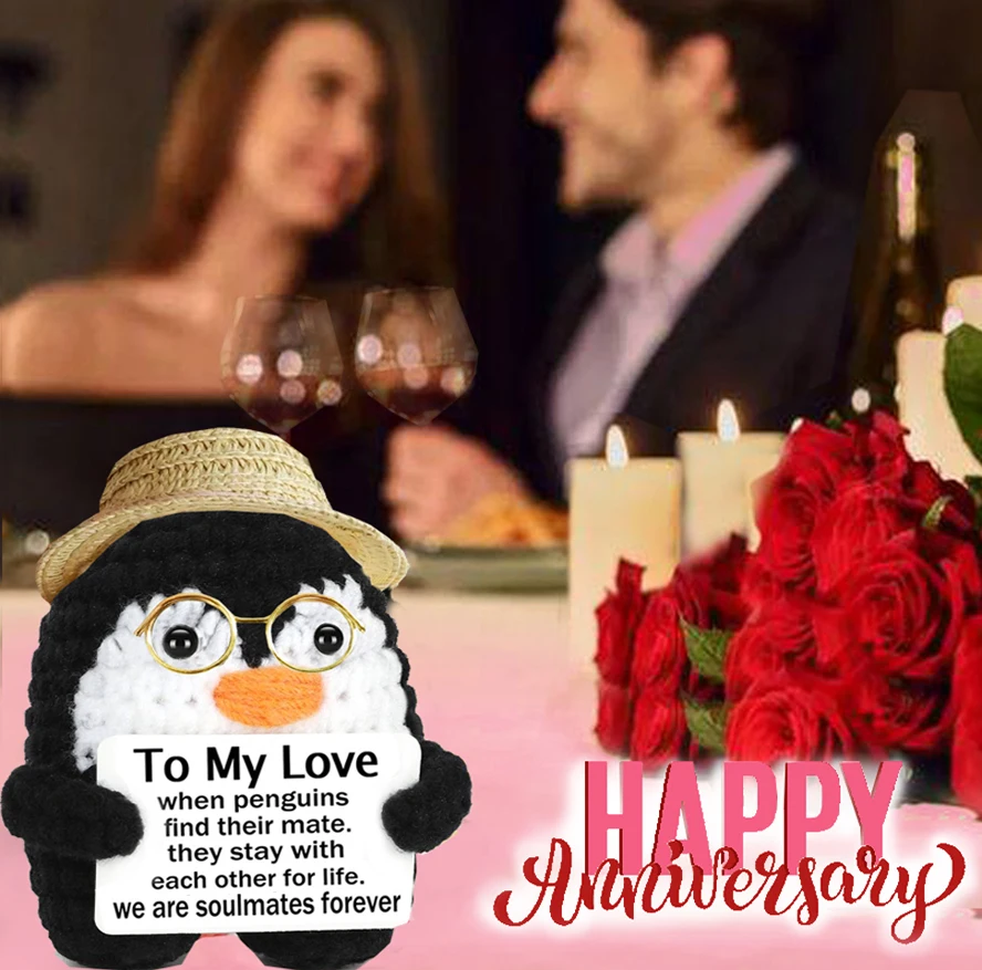 Gifts for Him Her Boyfriend Girlfriend Crochet Penguin Present, Anniversary Wedding Birthday Romantic Love Gift for Couple - Image 6