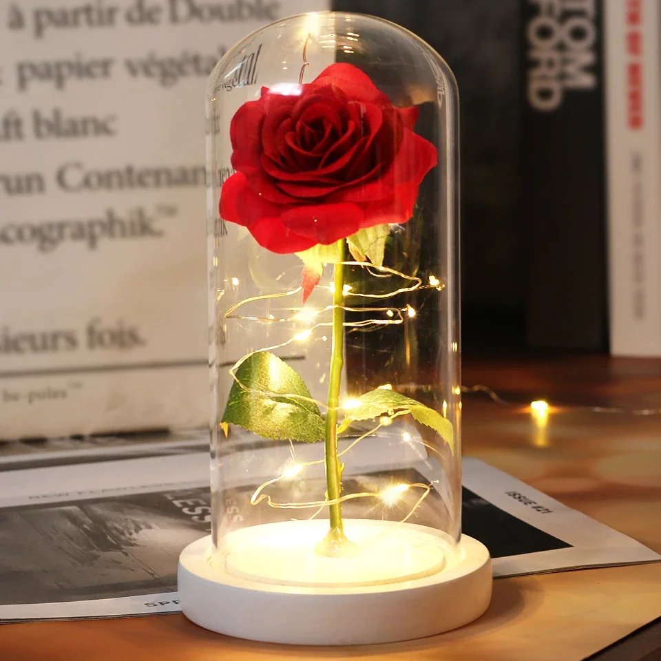 Best Mother's Day Gift Enchanted Galaxy Rose Beauty And The Beast LED Glass Dome Wood Base Flower Valentine's Day Christmas gift - Image 4