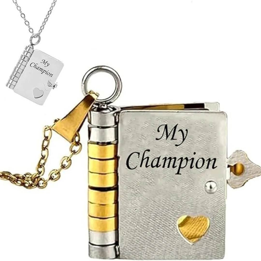 Christmas Ideal Gifts For Son My Champion Book Necklace Openable Pages My Little Star Stainless Steel Engraved Message Necklace - Image 5