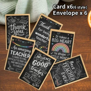 6pcs Teacher Appreciation Greeting Cards With Envelope,Chalkboard Design,For Teacher’S Day,Graduation,Back-To-School Thanks Gift
