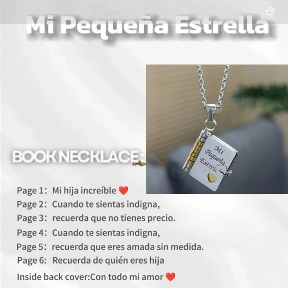 Christmas Ideal Gifts For Son My Champion Book Necklace Openable Pages My Little Star Stainless Steel Engraved Message Necklace - Image 14