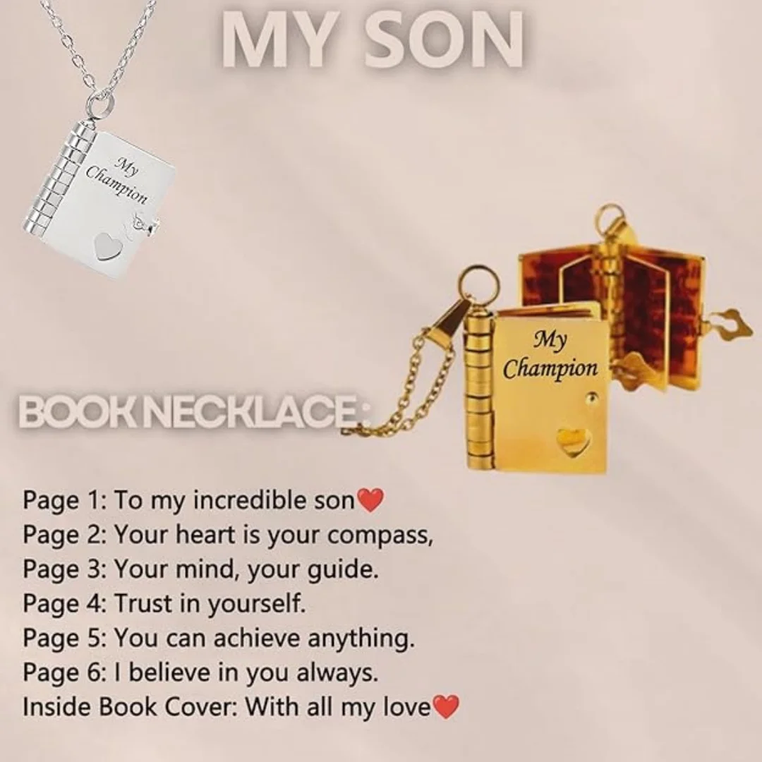 Christmas Ideal Gifts For Son My Champion Book Necklace Openable Pages My Little Star Stainless Steel Engraved Message Necklace - Image 3