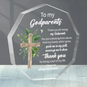 Contemporary Acrylic Plaque Godparents Appreciation Tabletop Decor Thank You Sign with Cross Multipurpose Keepsake Gift