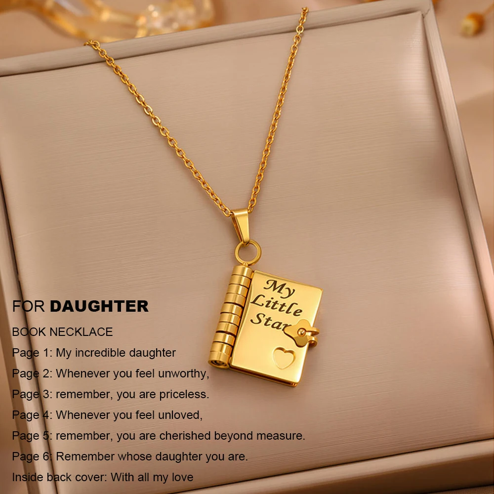Christmas Ideal Gifts For Son My Champion Book Necklace Openable Pages My Little Star Stainless Steel Engraved Message Necklace - Image 22