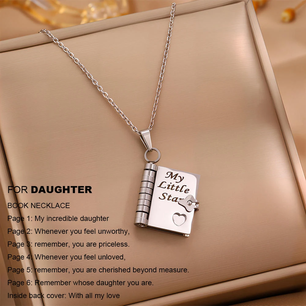 Christmas Ideal Gifts For Son My Champion Book Necklace Openable Pages My Little Star Stainless Steel Engraved Message Necklace - Image 23