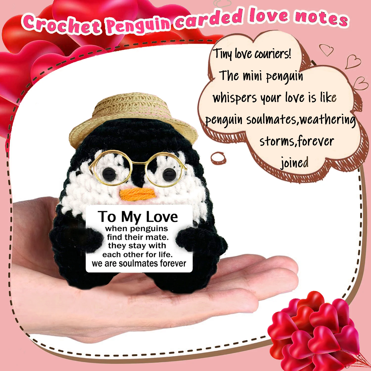 Gifts for Him Her Boyfriend Girlfriend Crochet Penguin Present, Anniversary Wedding Birthday Romantic Love Gift for Couple - Image 2