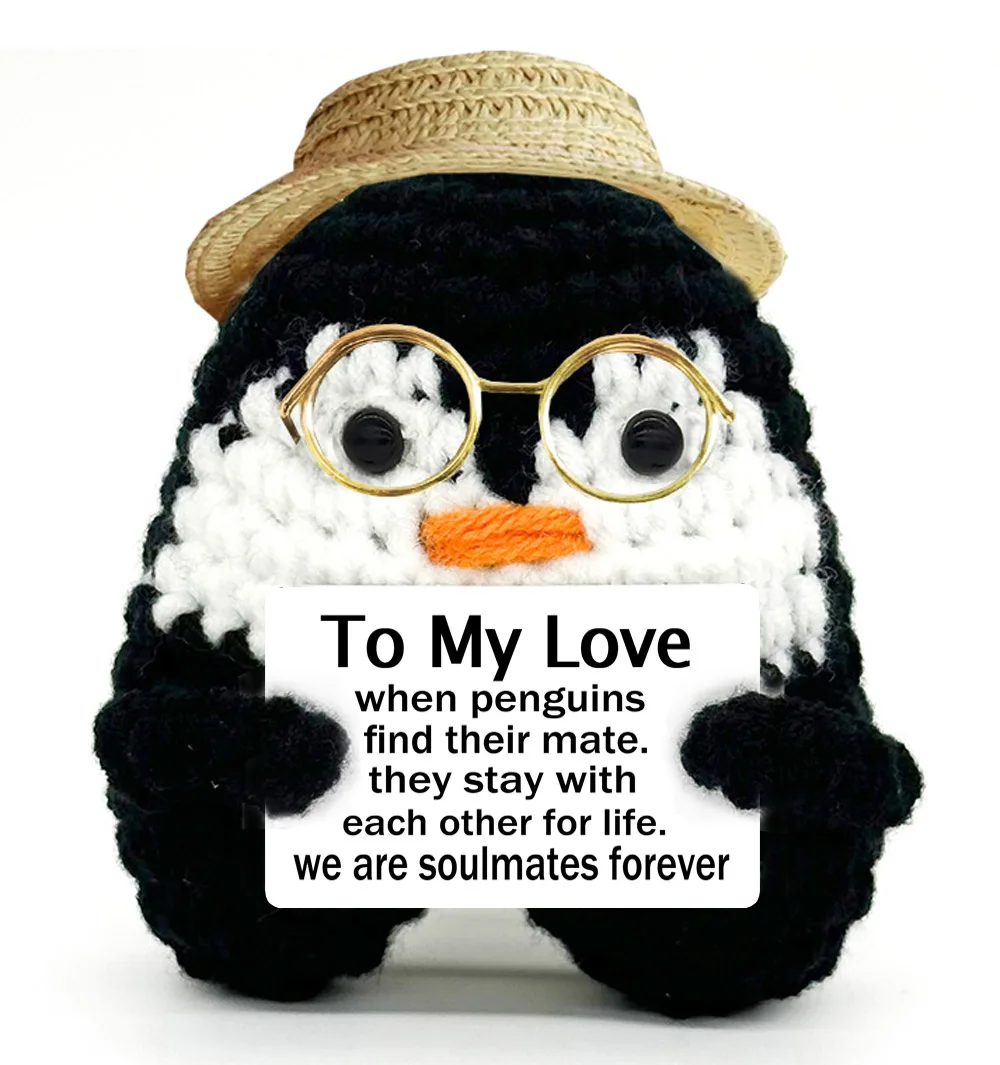 Gifts for Him Her Boyfriend Girlfriend Crochet Penguin Present, Anniversary Wedding Birthday Romantic Love Gift for Couple