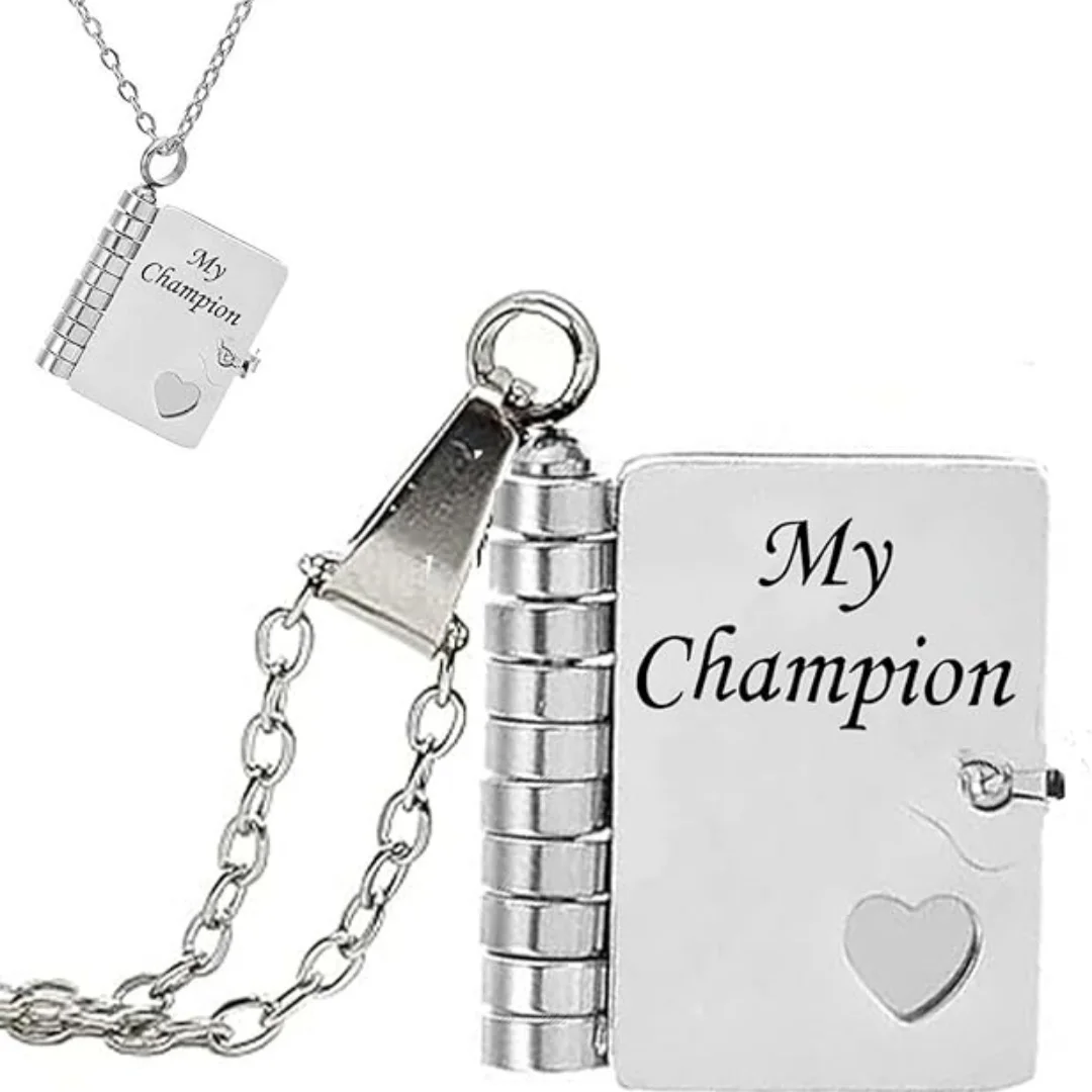 Christmas Ideal Gifts For Son My Champion Book Necklace Openable Pages My Little Star Stainless Steel Engraved Message Necklace - Image 6
