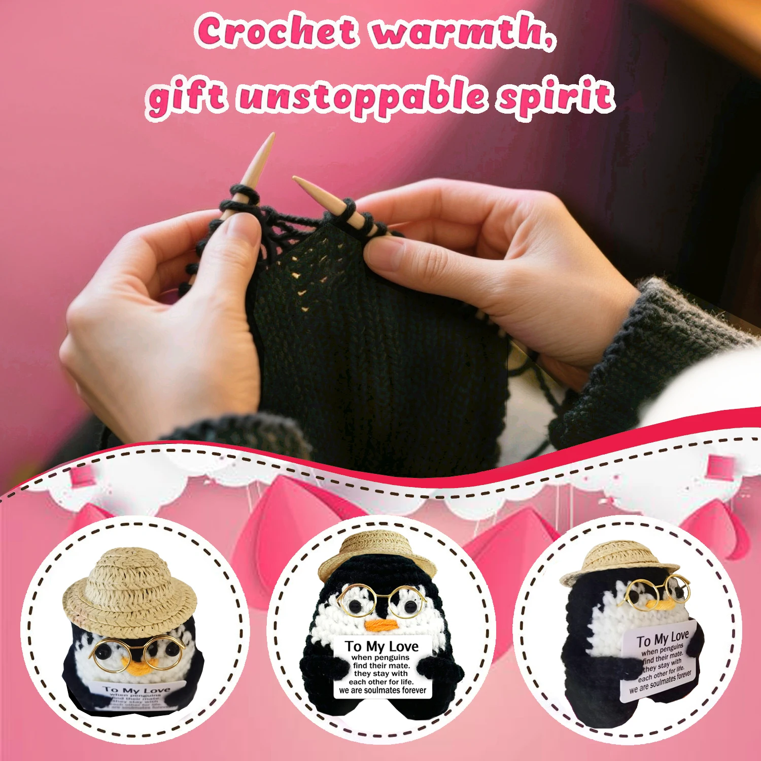 Gifts for Him Her Boyfriend Girlfriend Crochet Penguin Present, Anniversary Wedding Birthday Romantic Love Gift for Couple - Image 3